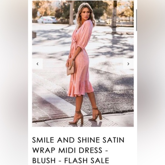 Elegant Blush Satin Wrap Midi Dress - Picture 1 of 3